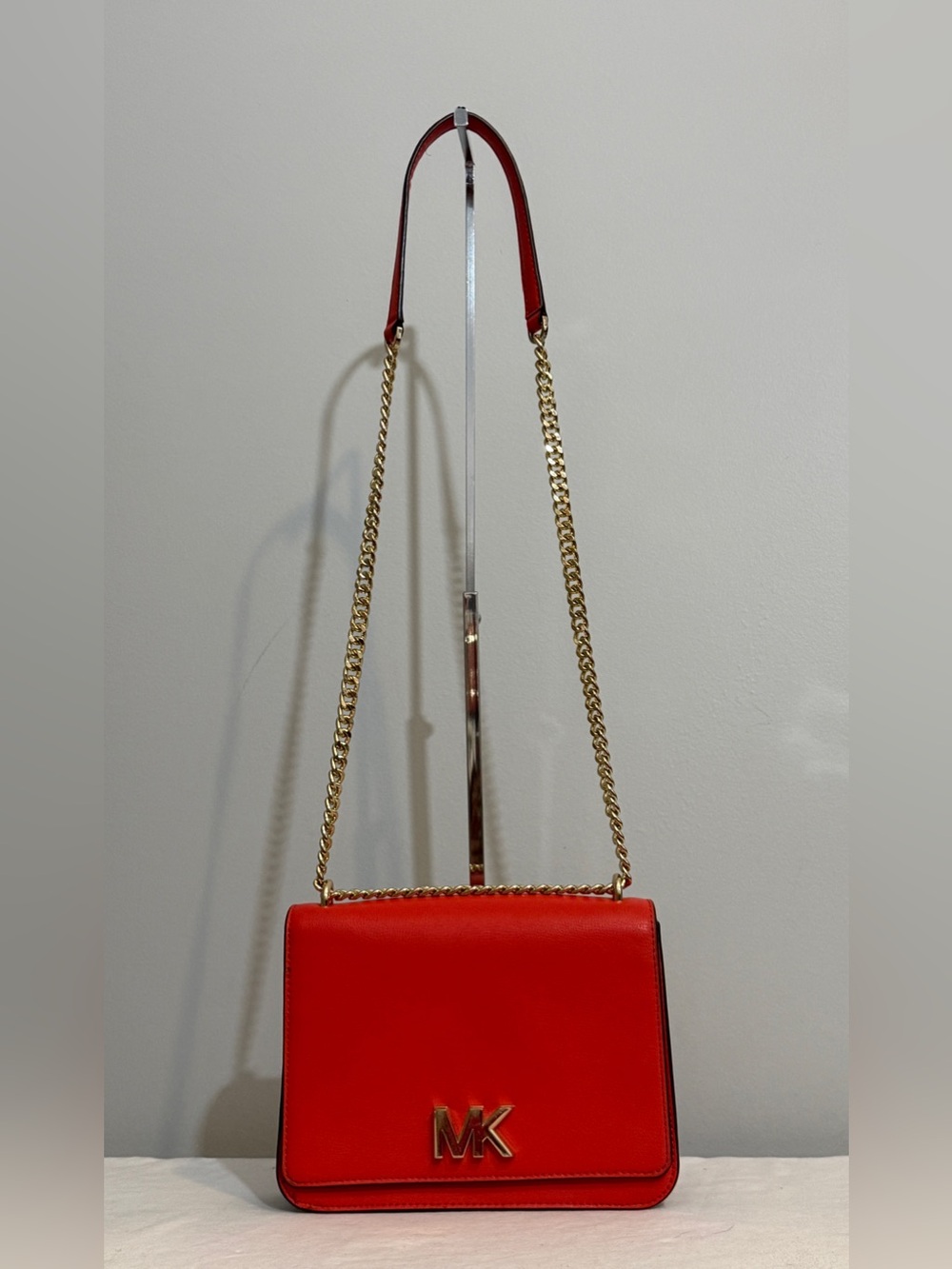 Michael Kors Mott Crossbody Bag Grapefruit Red Leather Two Tone Purse